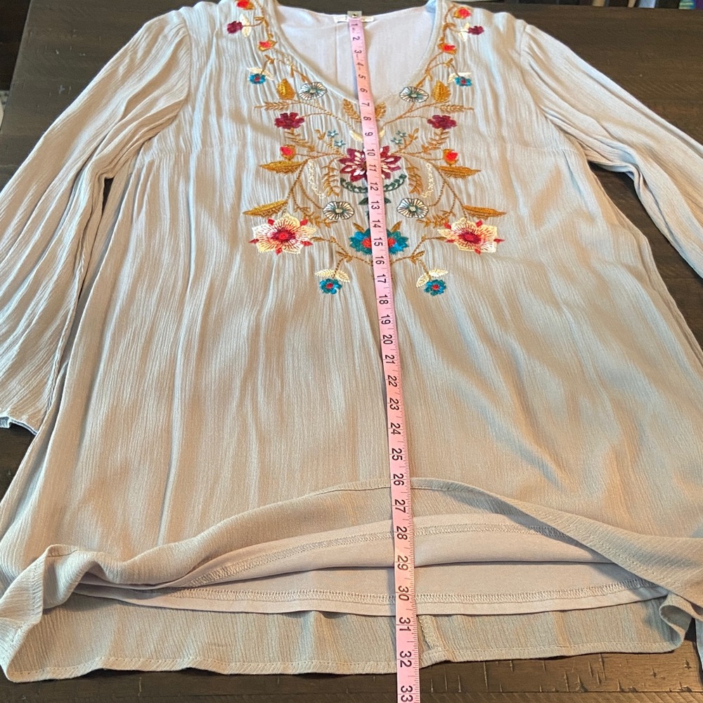 Embroidered Gray Women's Dress with bell sleeves. Jodifl, size S - Picture 12 of 15